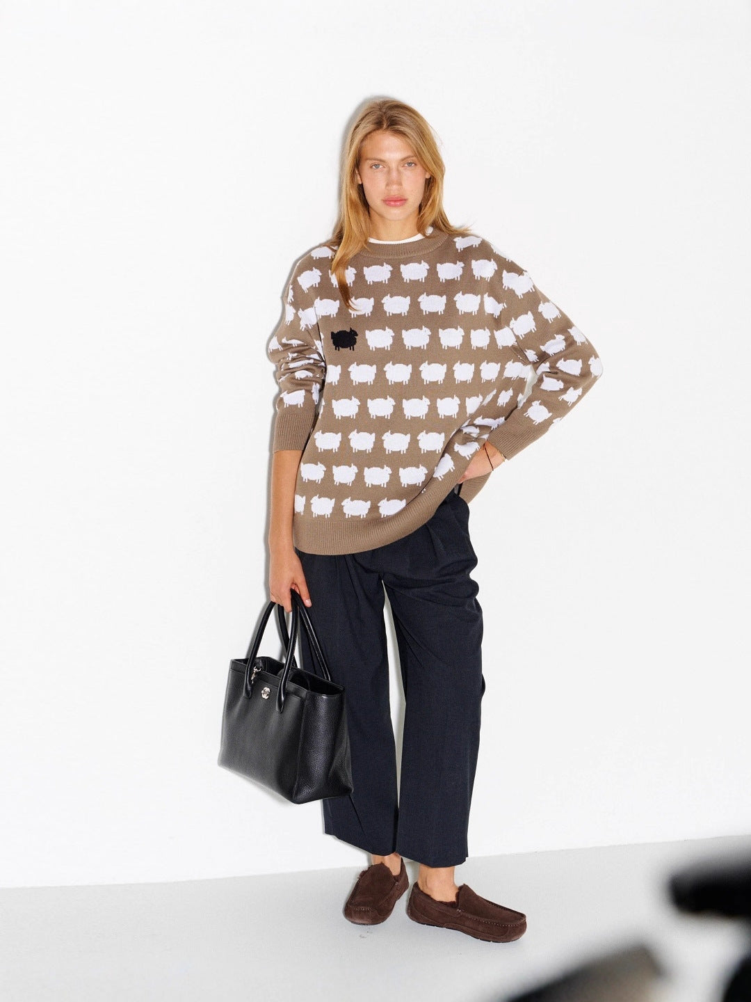 Sheep Sweater for Women — Oversized Crew Neck Knit Pullover in Soft Wool