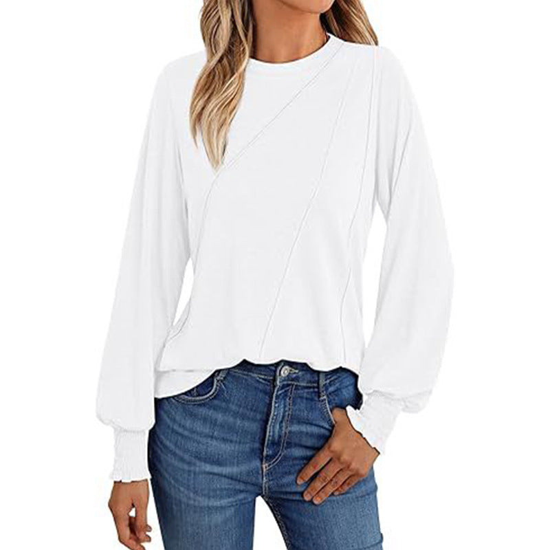 Blouson Sleeve Top for Women — Loose Long Sleeve Fit with Smocked Cuffs in Soft Jersey