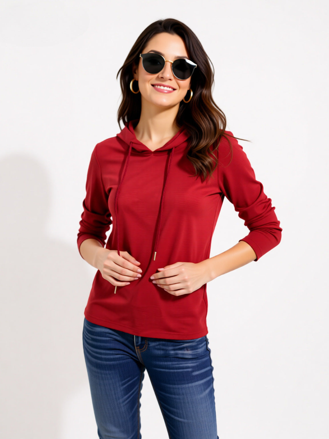 Lightweight Hoodie for Women — Slim Fit Pullover with Drawstring Hood in Soft Jersey