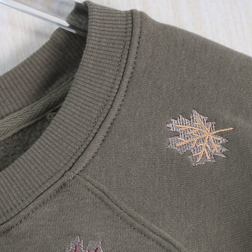 Embroidered Sweatshirt for Women — Crewneck Fleece Pullover with Autumn Leaf Detail
