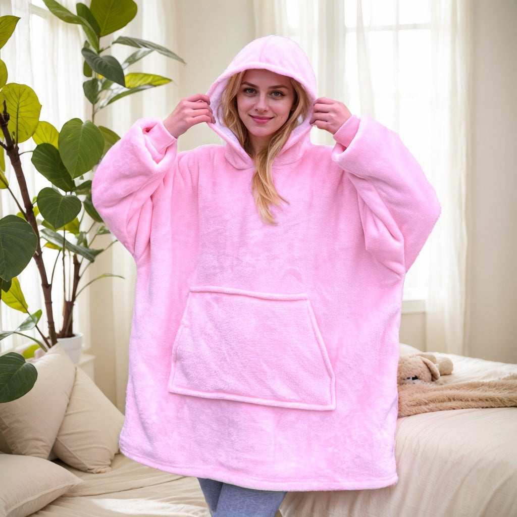 Wearable Blanket Hoodie for Women — Oversized Pullover with a Pocket in Plush Fleece