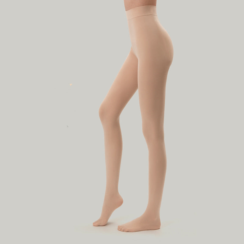 Opaque fleece-lined velvet pantyhose in skin-tone nude, closed-toe tights