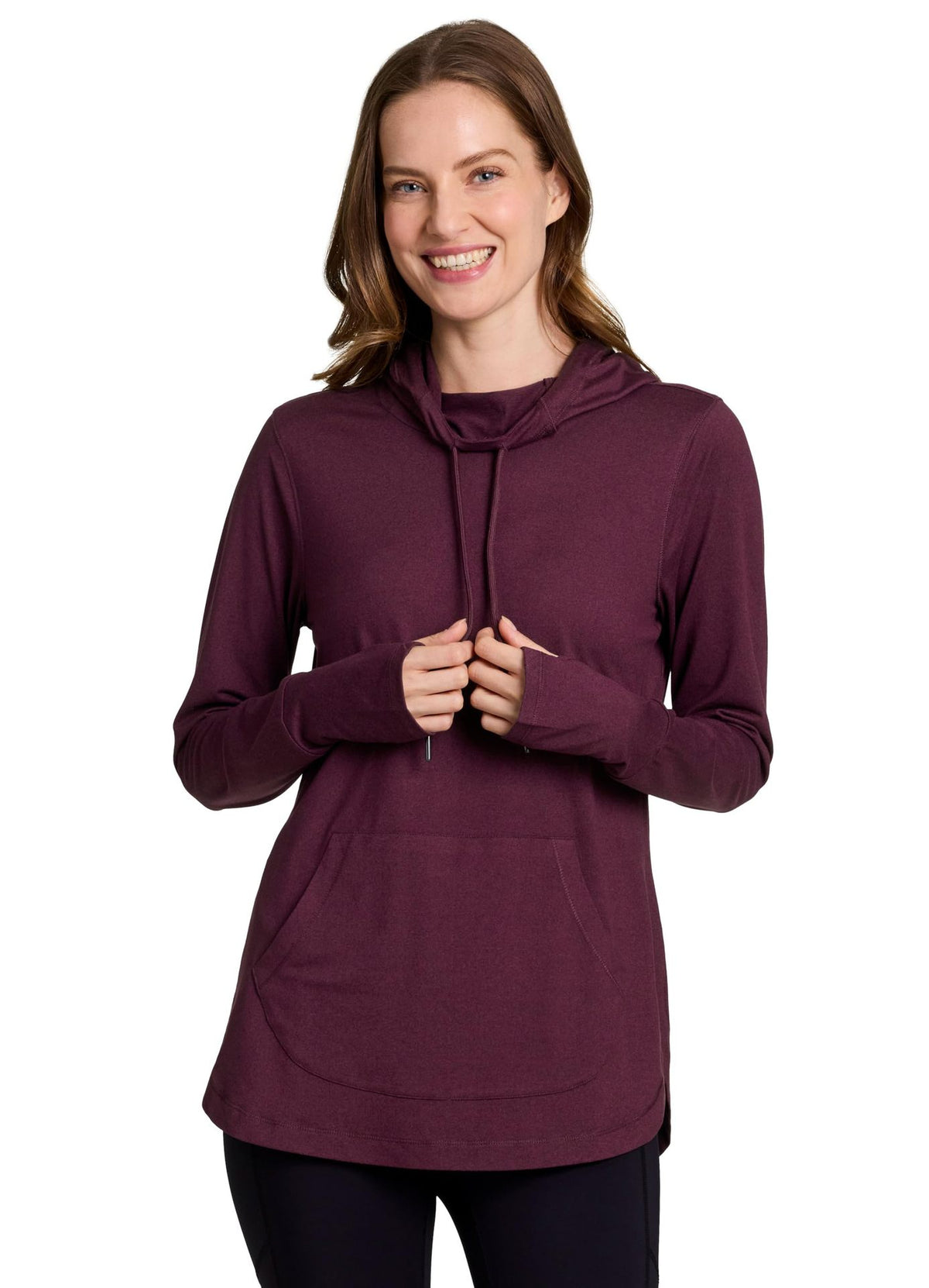 Pullover Hoodie for Women — Lightweight Tunic Length with Thumbhole Cuffs