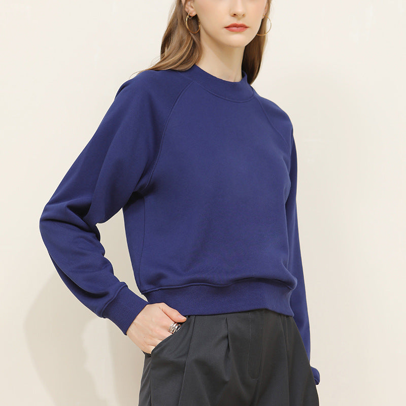 Navy long-sleeve crewneck sweatshirt, loose pullover top