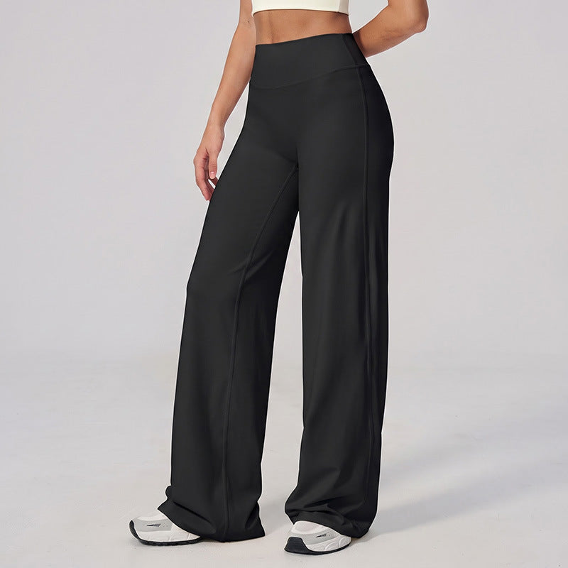 Wide-leg pants in black, high-rise waistband with relaxed straight legs