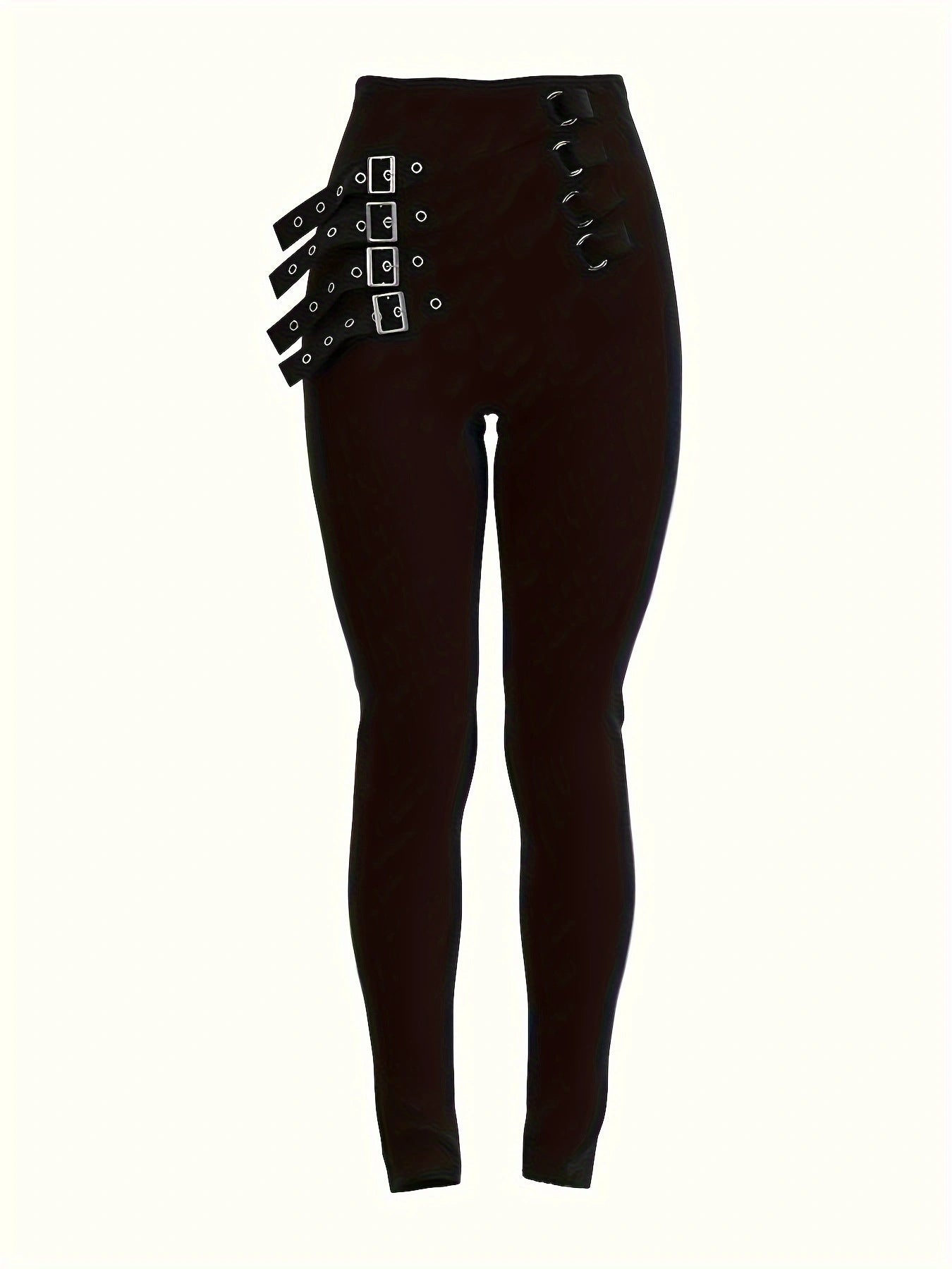 Buckle Strap Leggings for Women — High Waisted Corset Waistband in Ribbed Knit