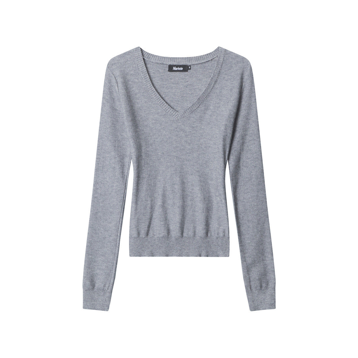 Heyhenry women's heather gray V-neck long-sleeve fitted t-shirt