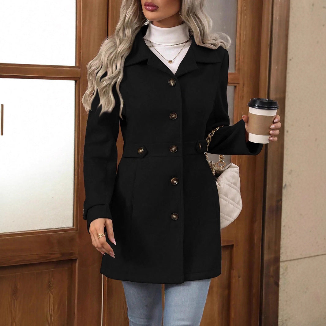 Wool Coat for Women — Single Breasted Mid Length with a Nipped Waist and Notch Lapel