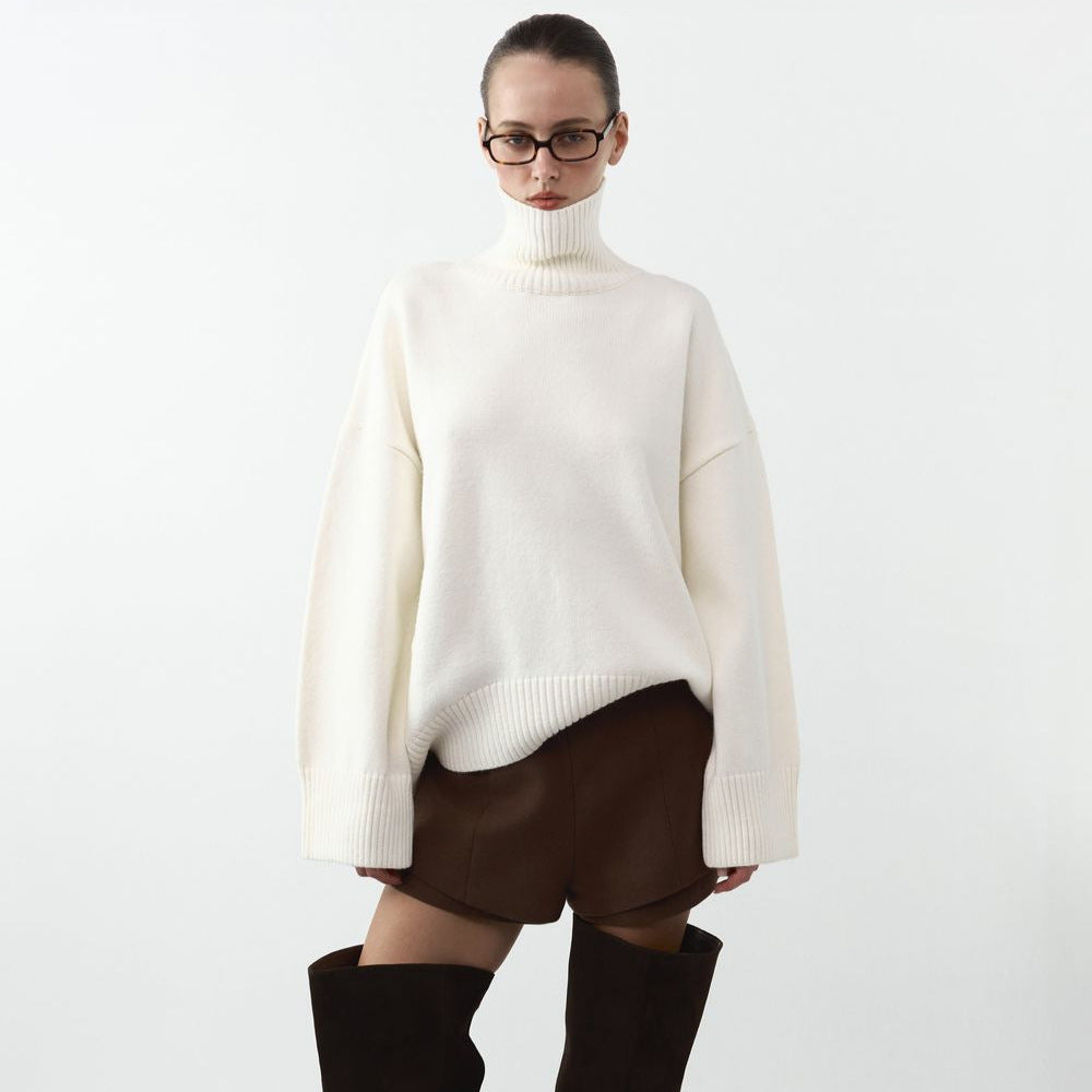 Oversized Turtleneck Sweater for Women — Chunky Knit Pullover with Drop Shoulders in Wool