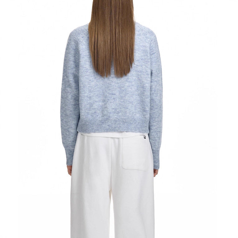 Mohair Cardigan for Women — Soft Fuzzy Knit with Embroidered Cat Motifs