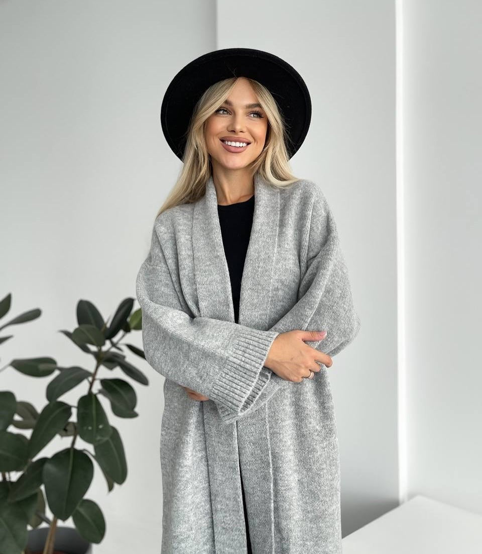 Duster Cardigan for Women — Longline Open Front with Shawl Collar in Soft Wool
