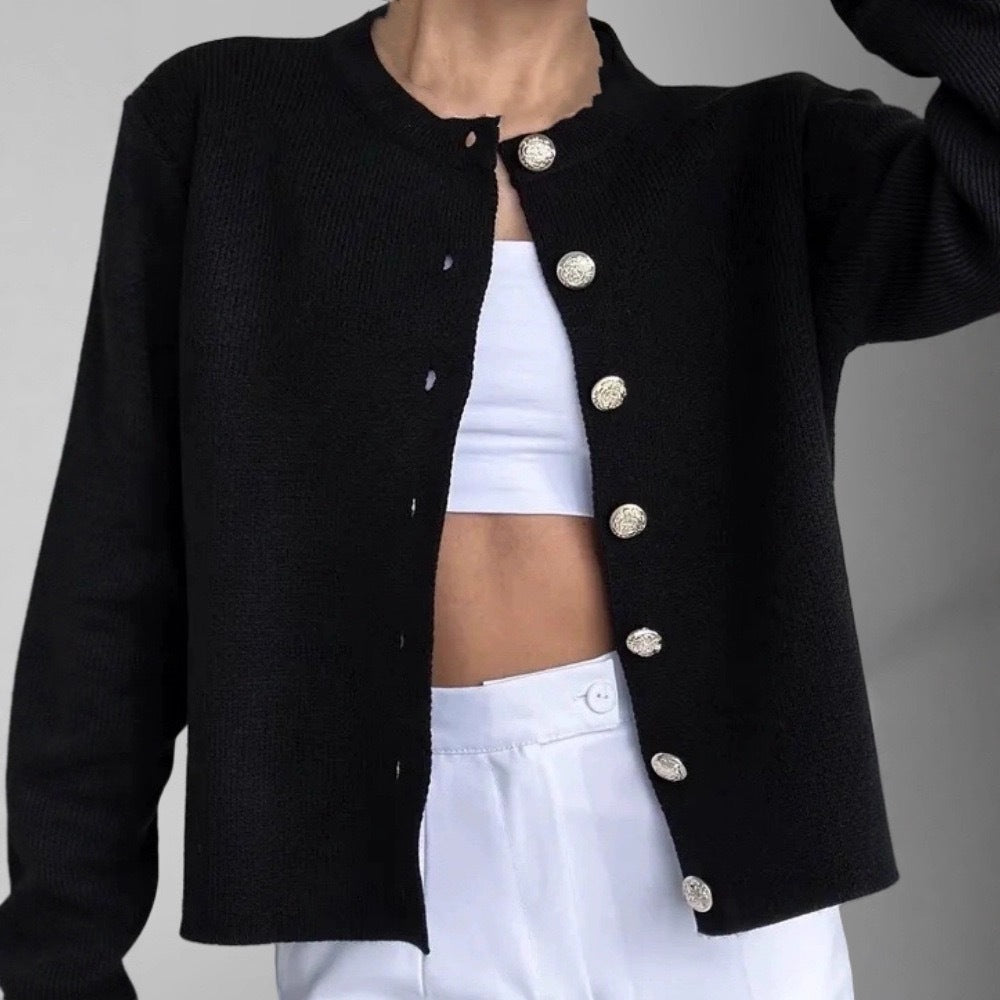 Cropped Cardigan for Women — Crewneck Button-Front Style in Merino Wool