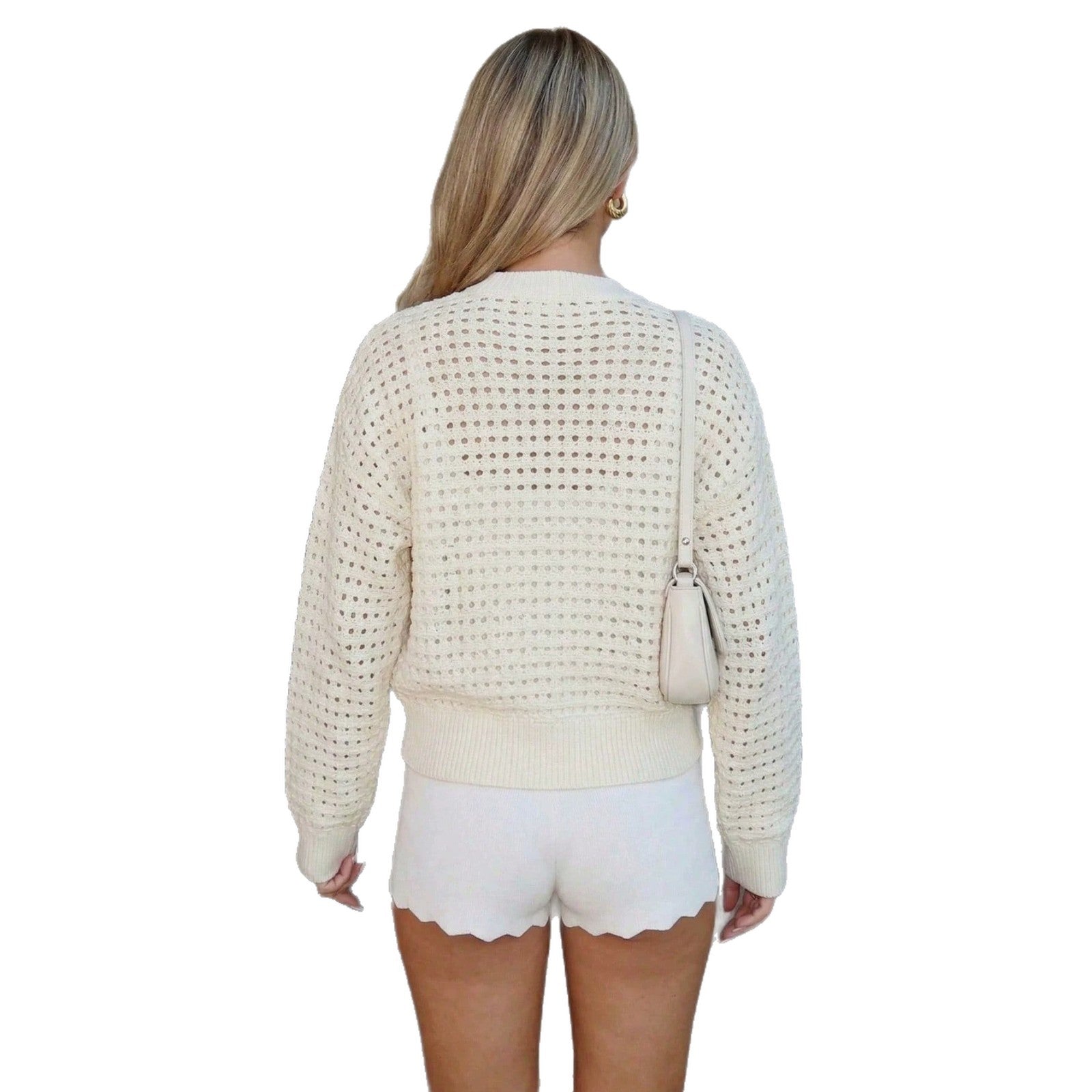 Cropped Crochet Cardigan for Women — Zip-Up Long Sleeve Style in Lightweight Cotton