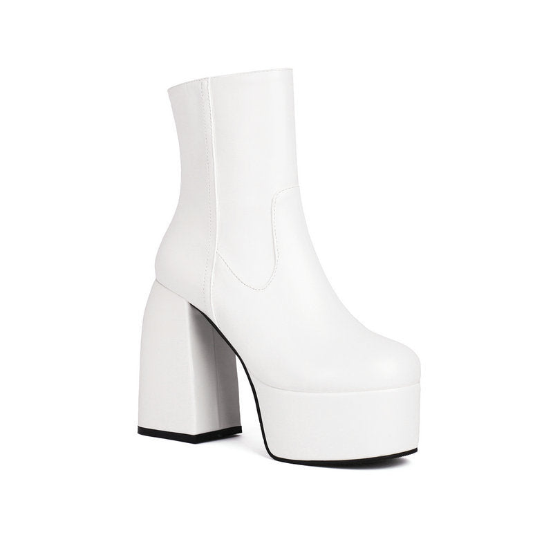 Platform Ankle Boots for Women — Chunky Block Heel Side Zip Booties in Faux Leather