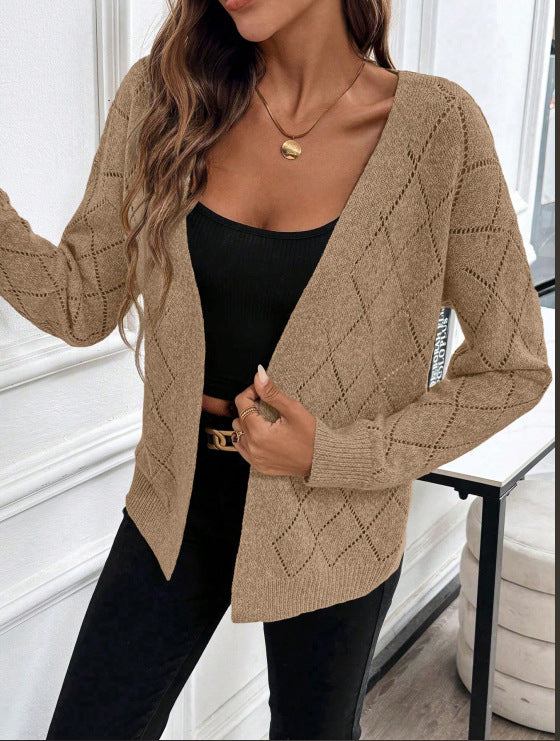 Open Front Cardigan for Women — Oversized Pointelle Knit Style in Wool Blend