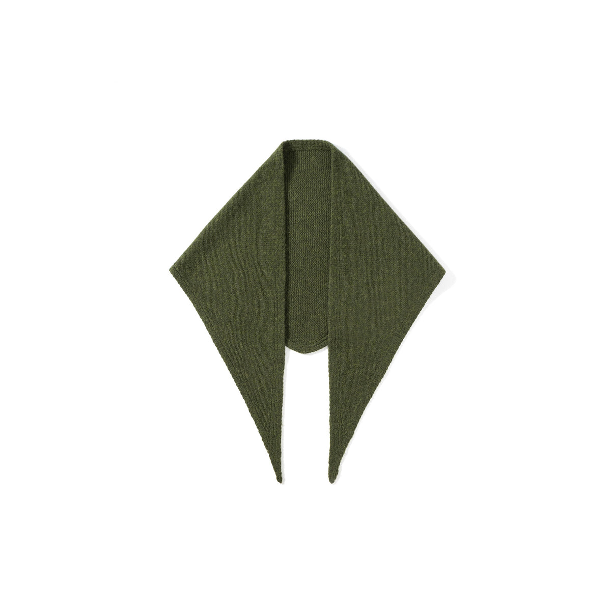 Women’s knitted triangle scarf in dark green with long tie ends
