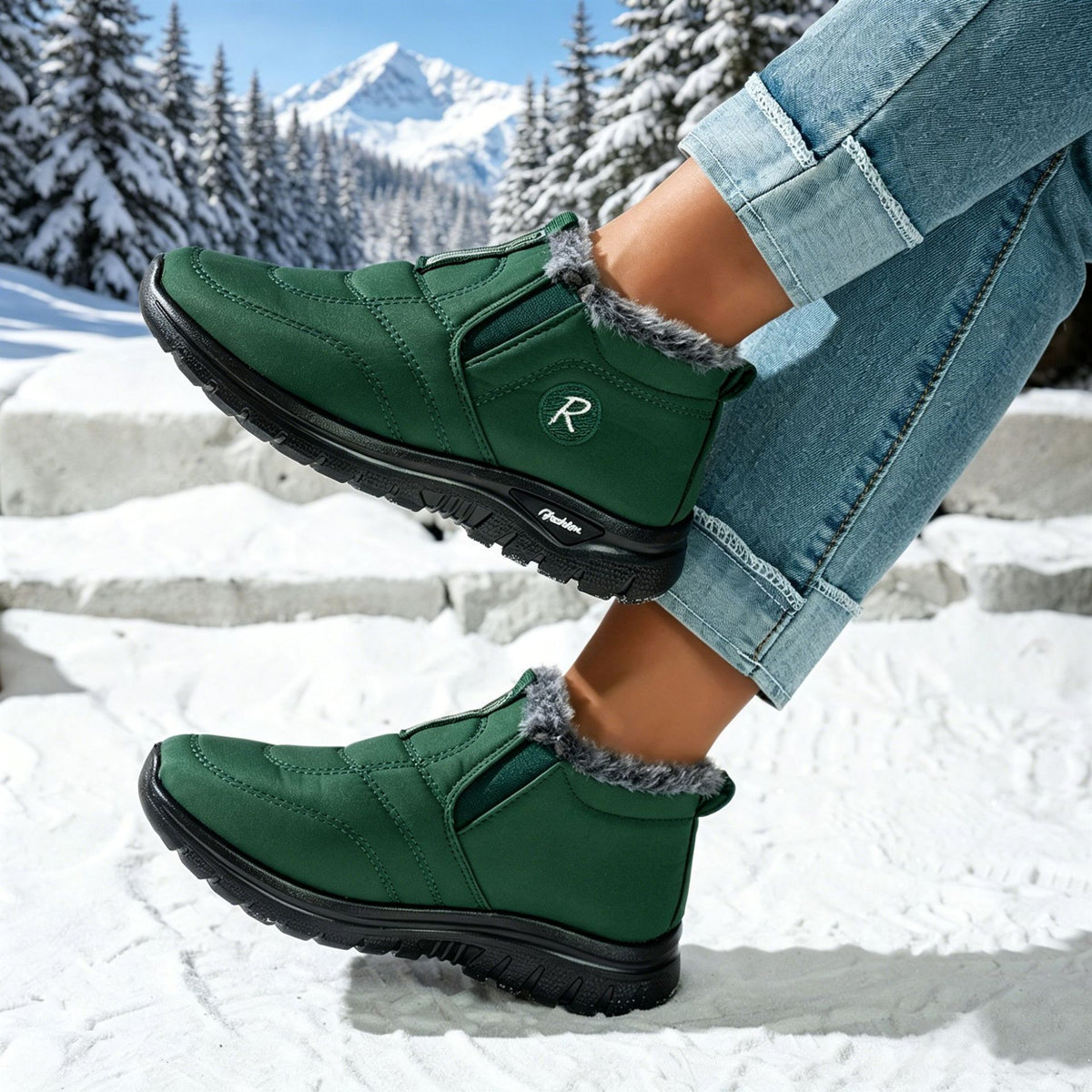 Slip On Winter Boots for Women — Fur Lined Ankle Snow Boots in Faux Suede