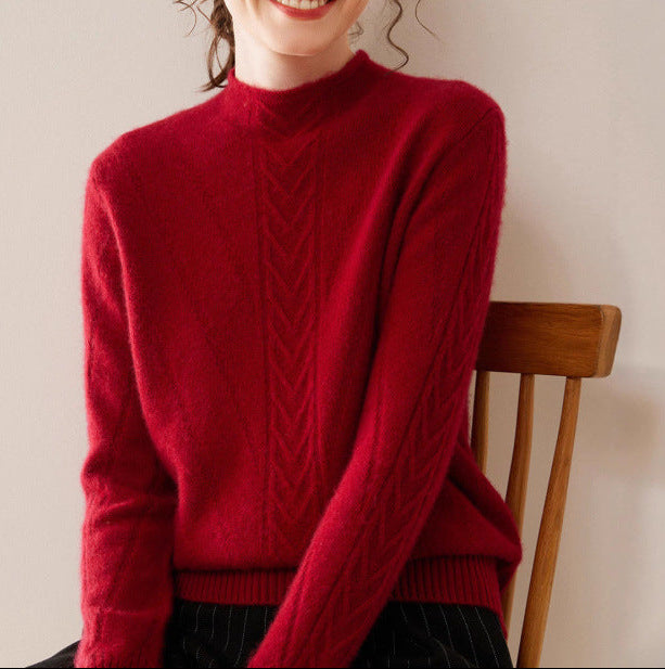 Mock Neck Sweater for Women — Cable Knit Pullover in Soft Merino Wool Blend