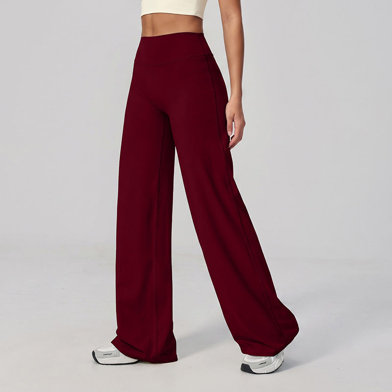 Wide-leg pants in wine red, high-rise waistband with relaxed straight legs