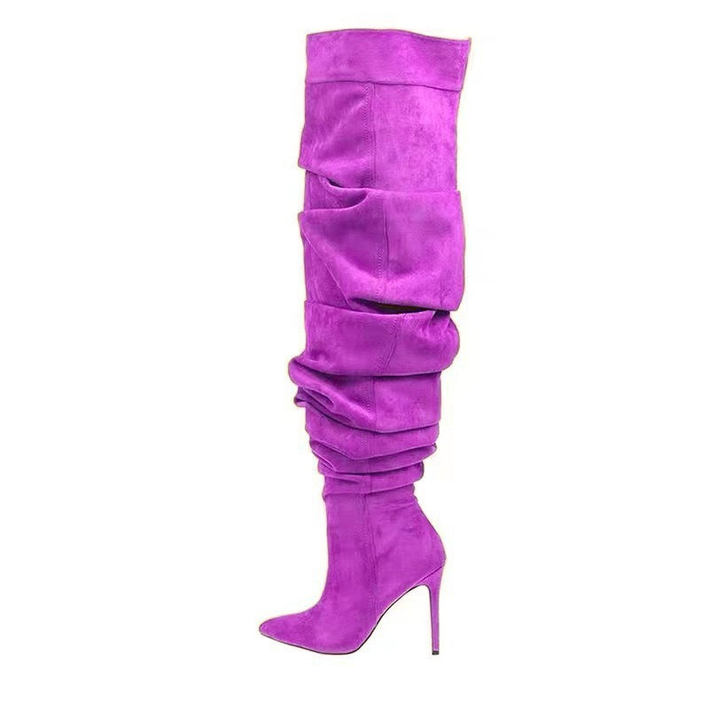 Over-the-Knee Suede Boots for Women — Slouchy Pointed-Toe Style with Stiletto Heel