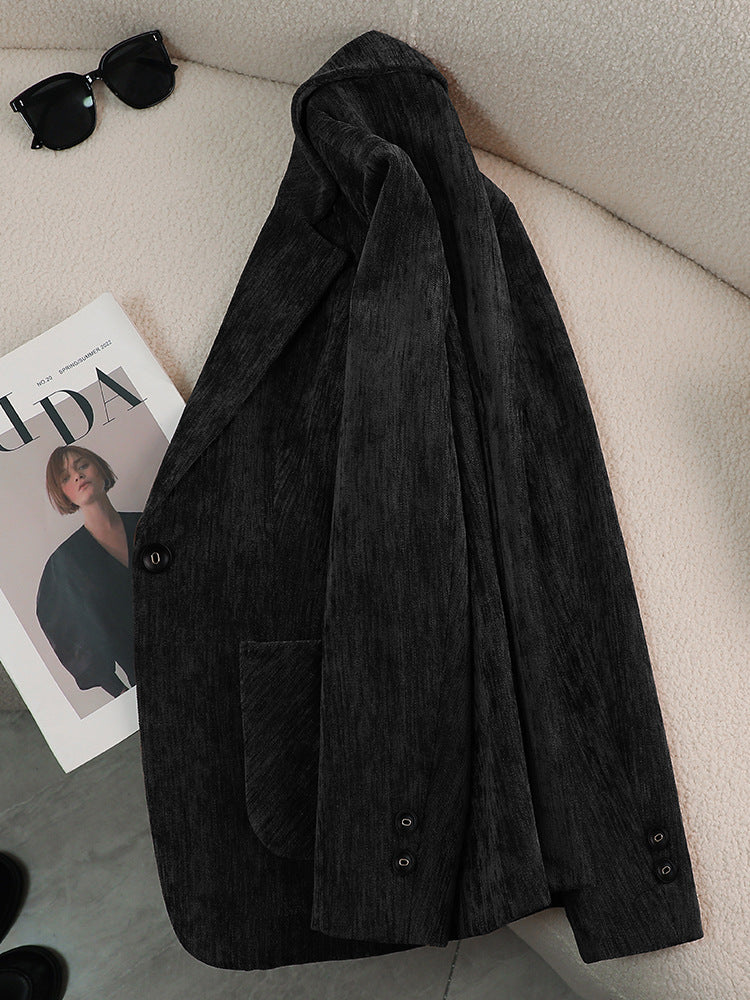 Wool Blazer for Women — Fitted Single-Button Style with Notch Lapel and Flap Pockets