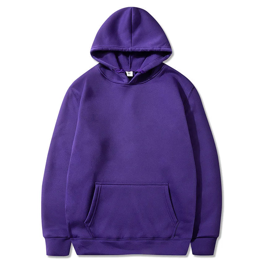 Women's purple pullover hoodie with a kangaroo pocket and ribbed cuffs