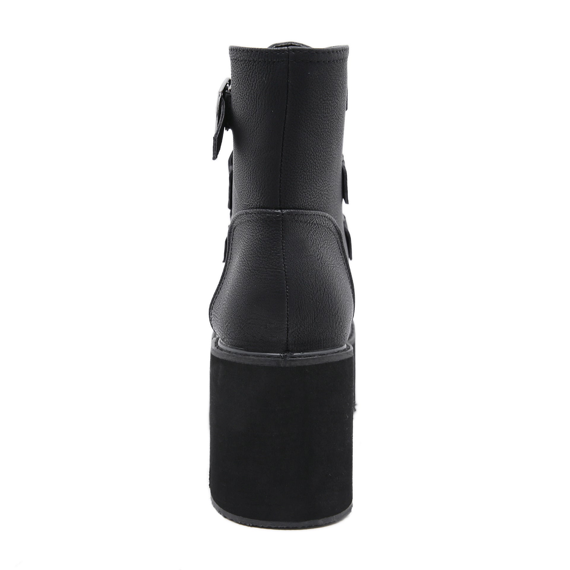 Chunky Platform Ankle Boots for Women — Buckle Straps and Lug Sole in Faux Leather