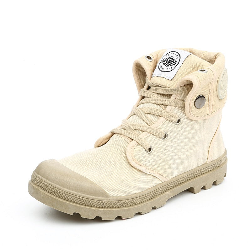 High Top Canvas Boots for Women — Lace Up Fold Over Style with Lug Sole