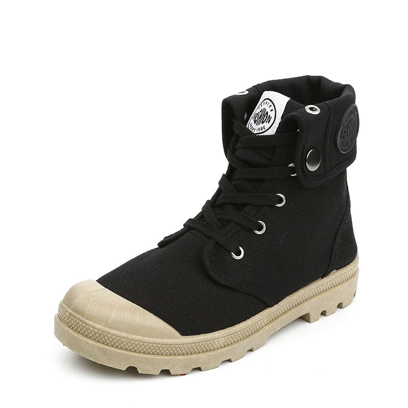High Top Canvas Boots for Women — Lace Up Fold Over Style with Lug Sole