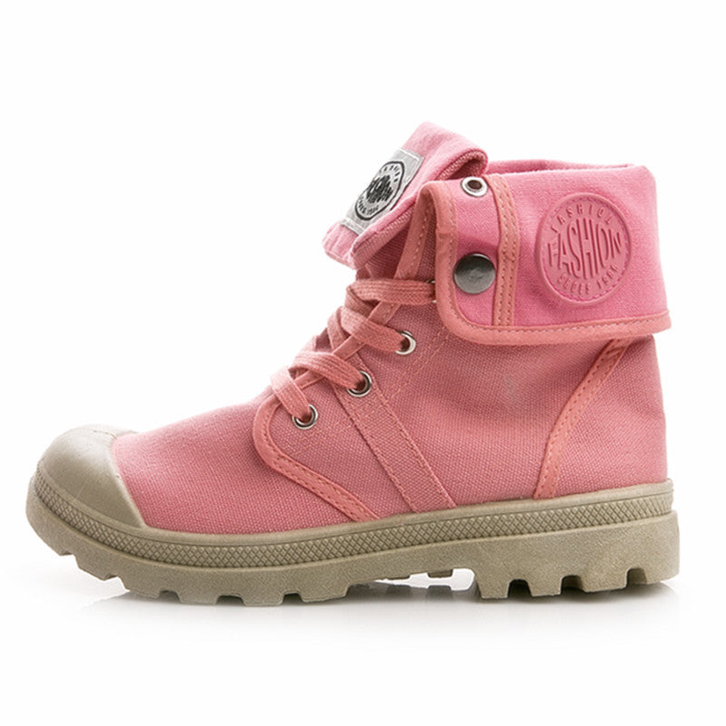 High Top Canvas Boots for Women — Lace Up Fold Over Style with Lug Sole