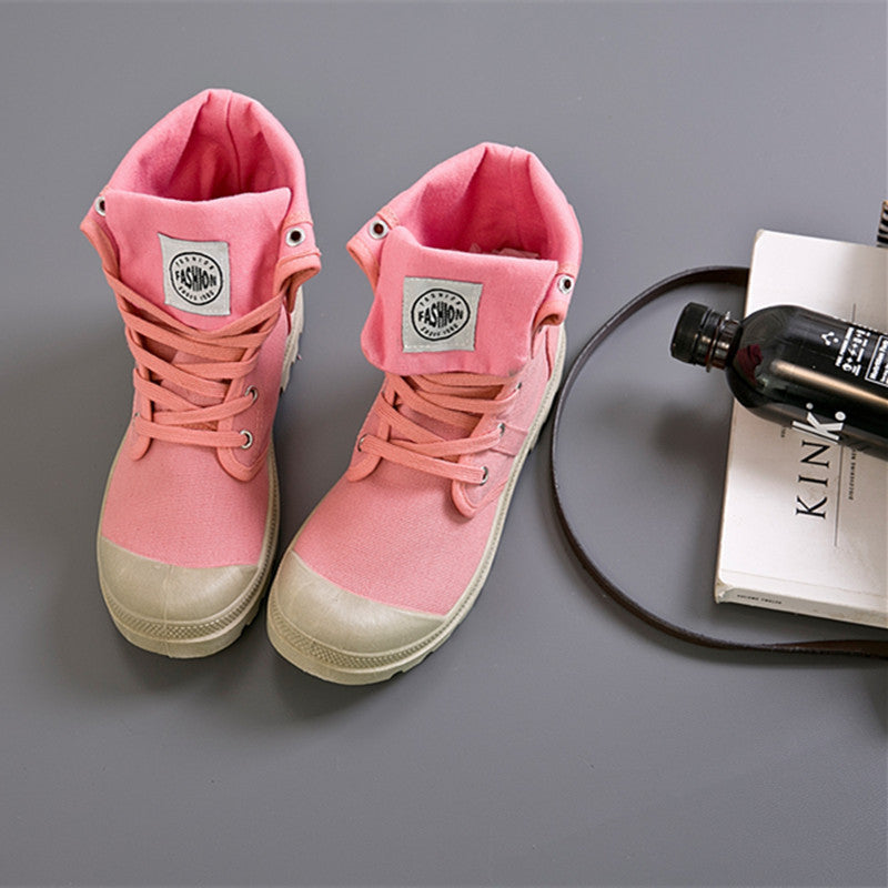High Top Canvas Boots for Women — Lace Up Fold Over Style with Lug Sole