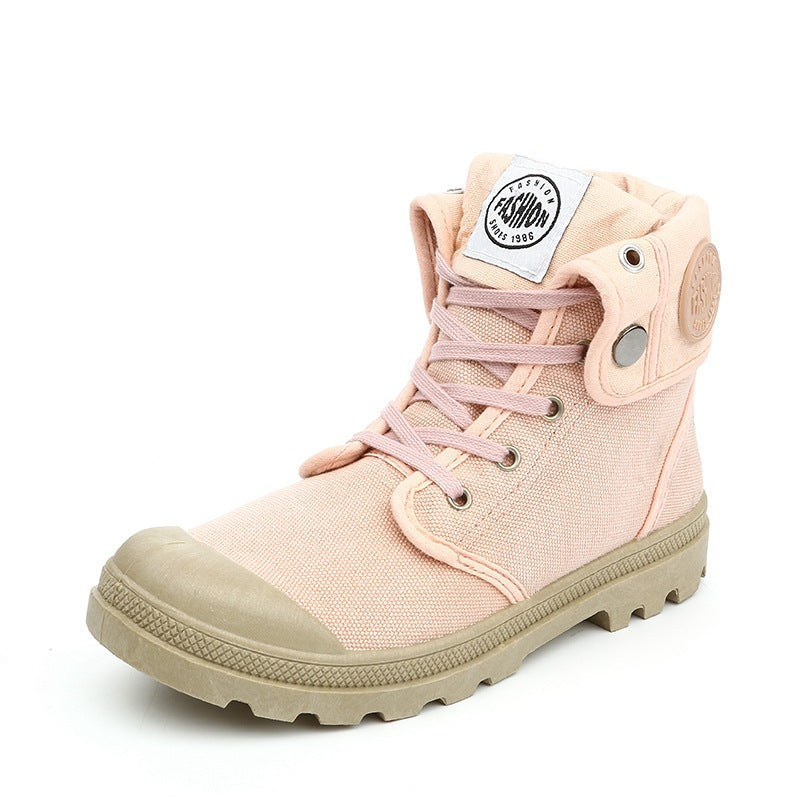 High Top Canvas Boots for Women — Lace Up Fold Over Style with Lug Sole