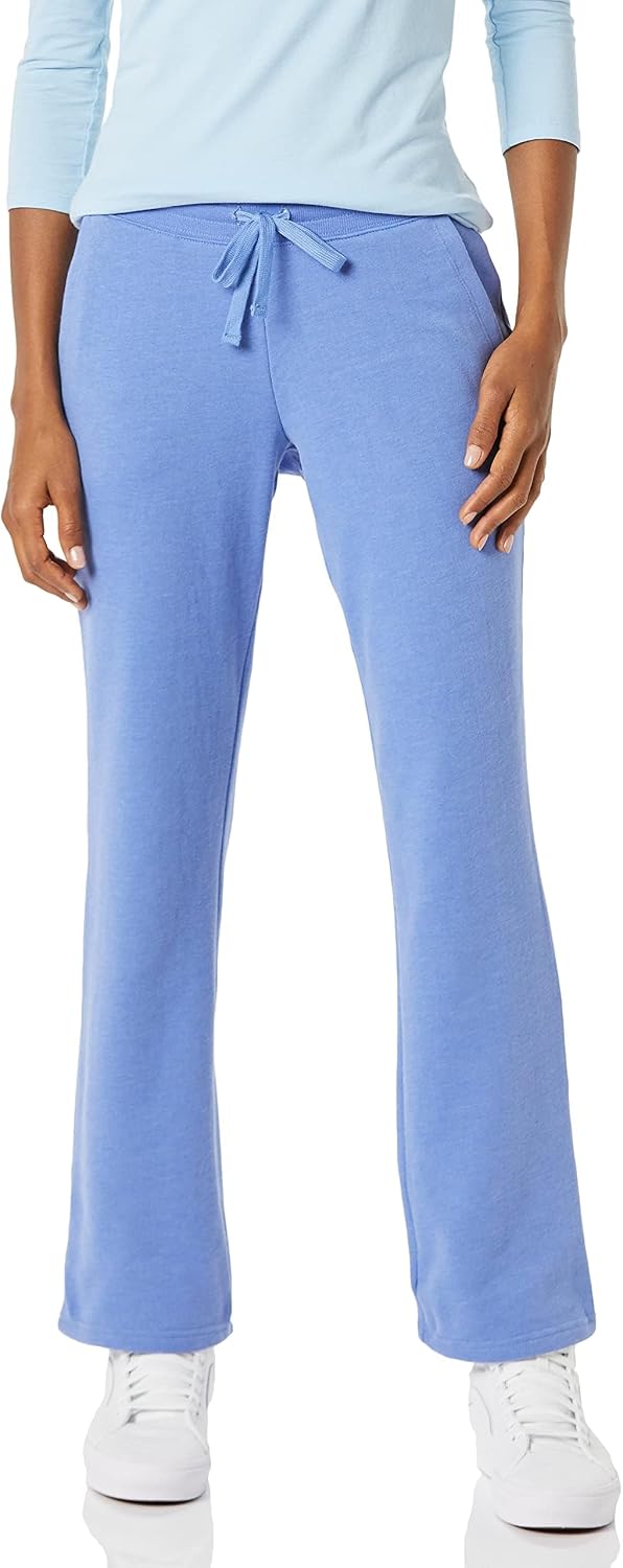 Women’s light blue fleece straight-leg sweatpants with drawstring waist and side pockets.