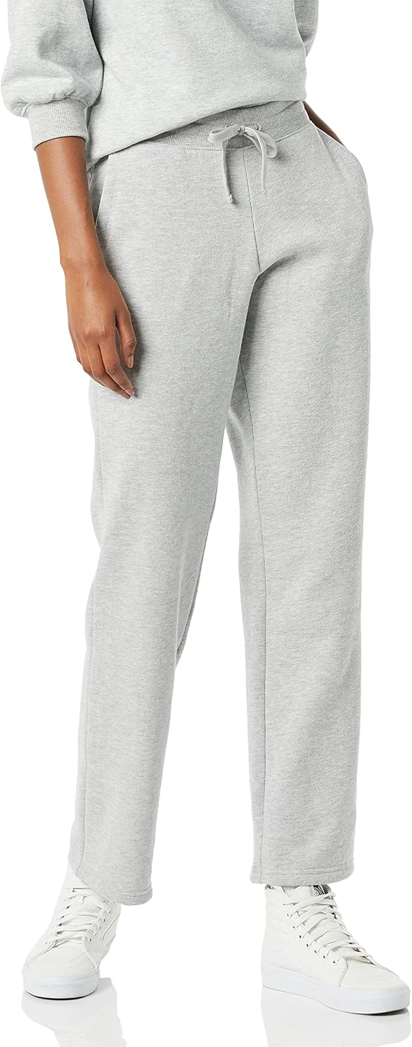 Women's fleece sweatpants, straight leg, heather gray, drawstring waist, side pockets