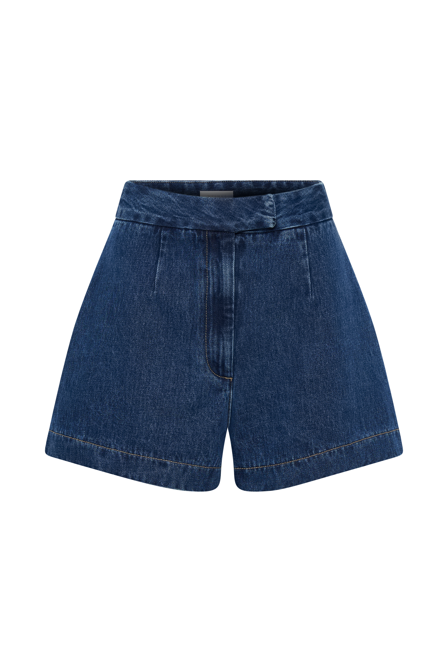 Blue denim high-waist wide-leg shorts shown on a studio cutout background