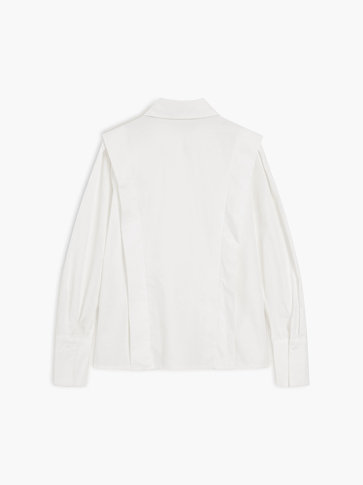 White oversized button-down blouse back view with collar and long sleeves