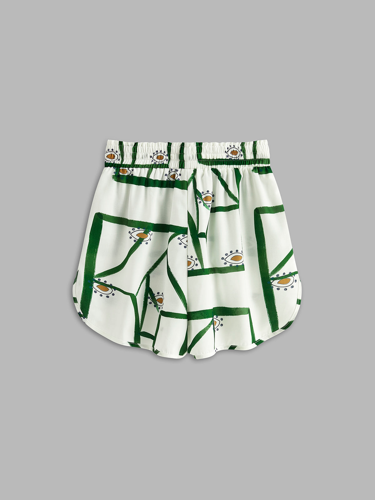 Matching shorts with elastic waist and drawstring, white with green motif stripe print