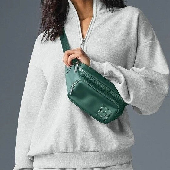 Gray half-zip pullover sweatshirt with stand collar and chest-front zip