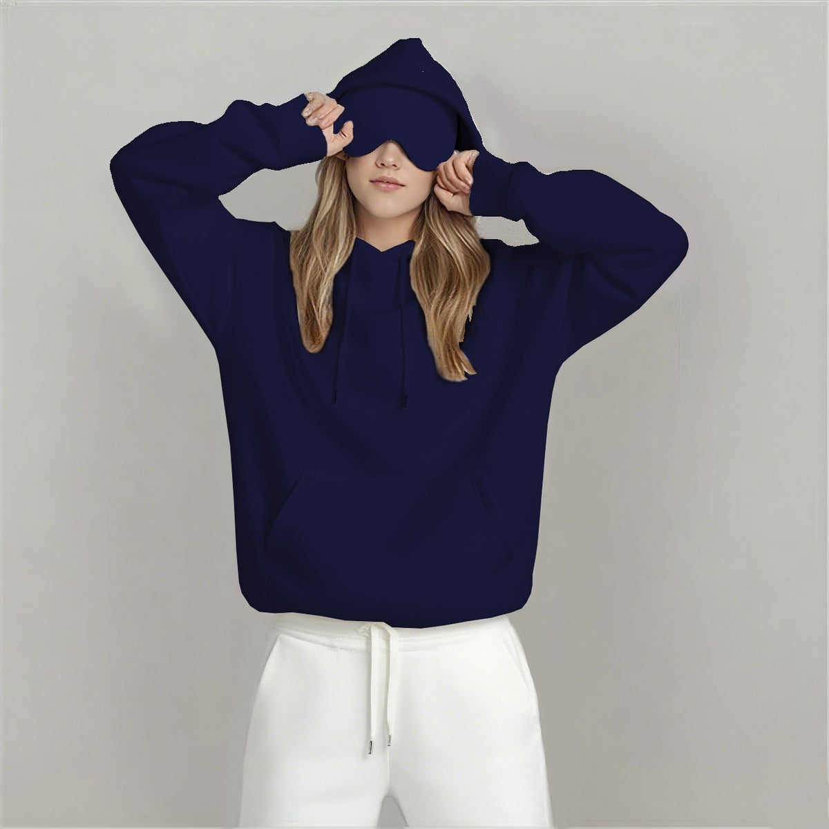 Oversized pullover hoodie with hood and front pocket, dark navy