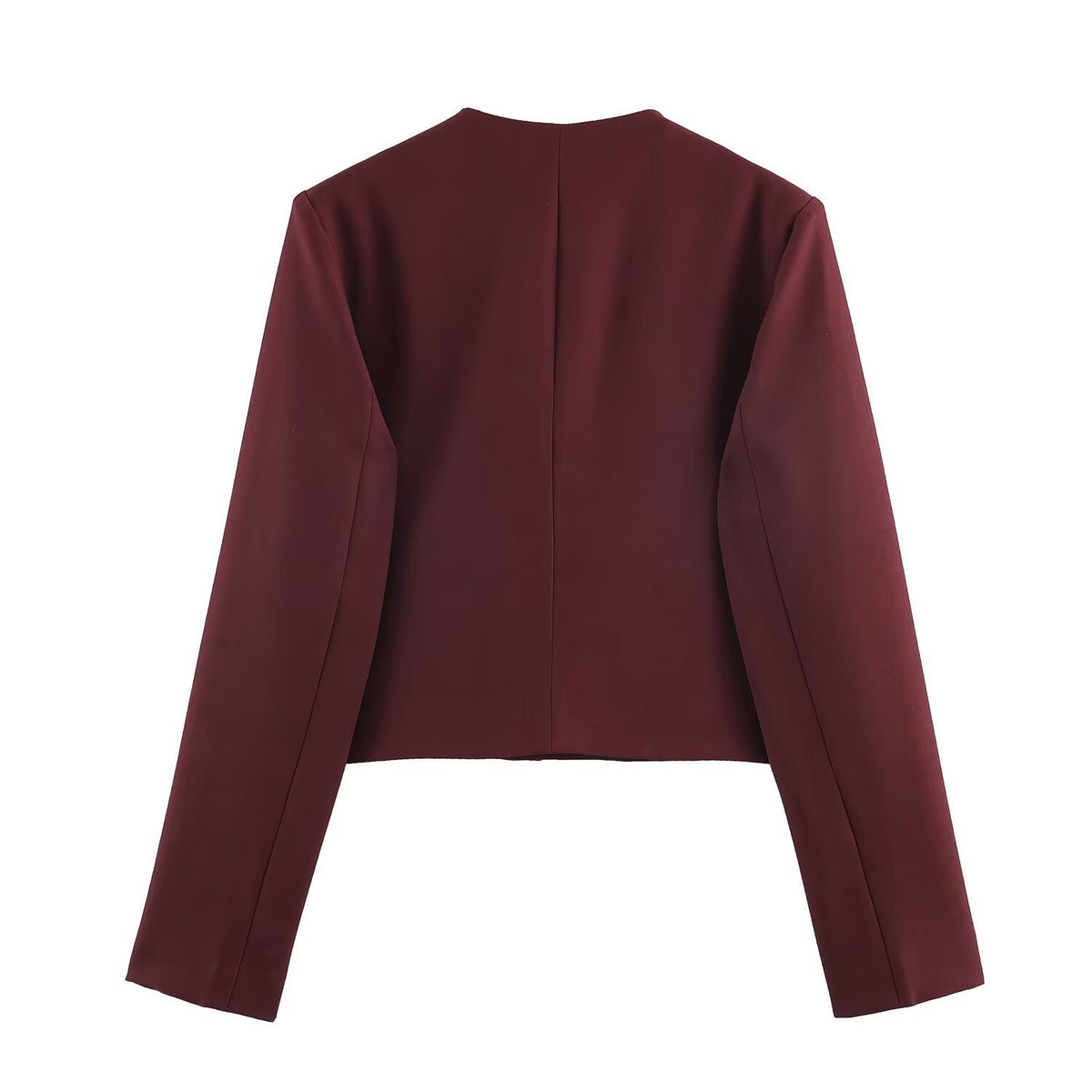 Cropped Blazer for Women — Collarless Button Front Jacket in Wool Blend