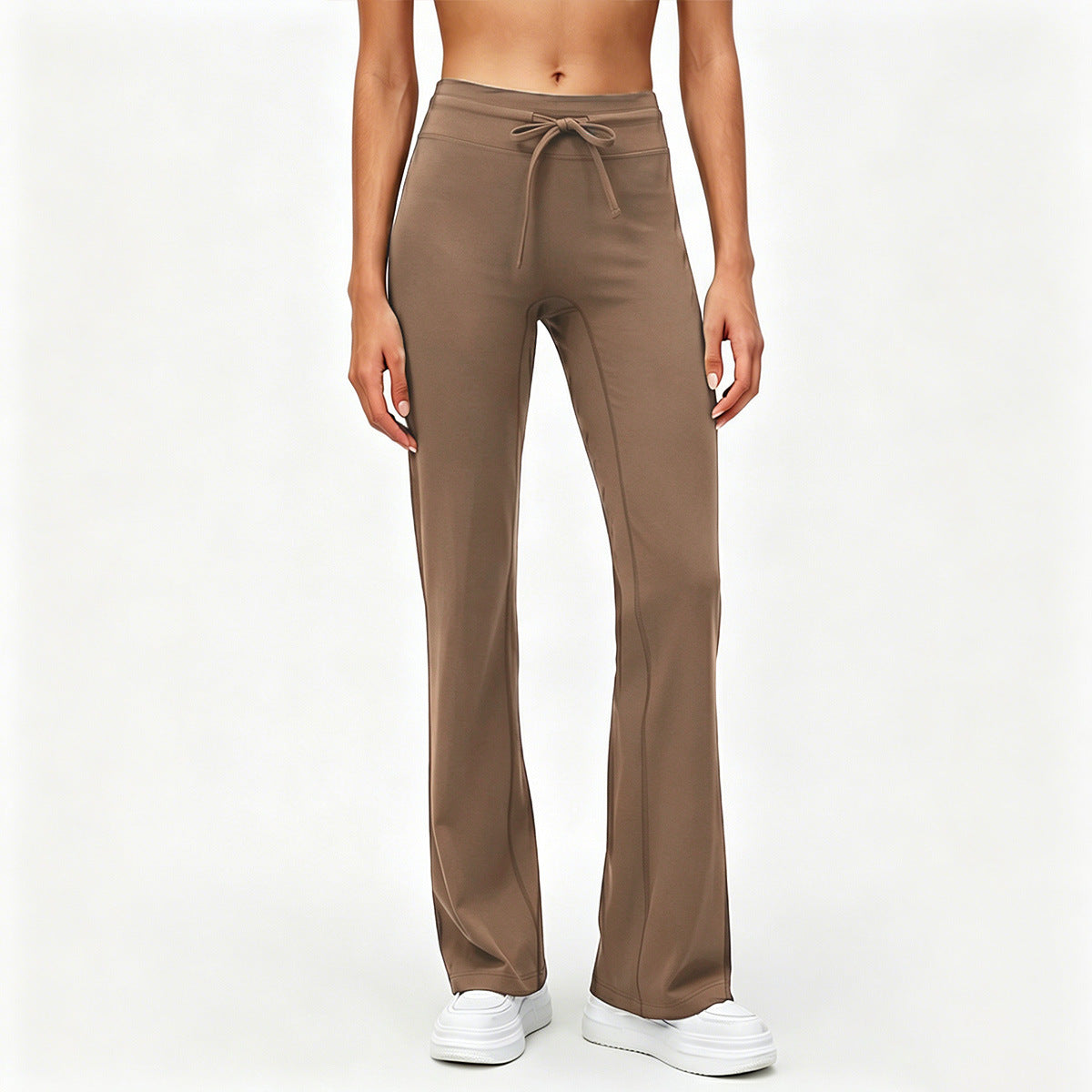 Flare Leggings for Women — High Waisted Bootcut Yoga Pants with Drawstring Tie in Stretch Nylon