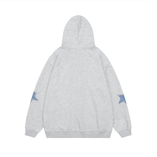 Star Patch Zip Up Hoodie for Women — Oversized Drawstring Fit in Cotton Fleece