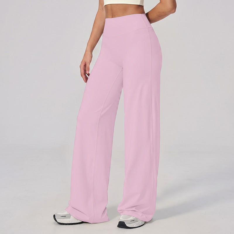 Wide-leg pants in light pink, high-rise waistband with relaxed straight legs