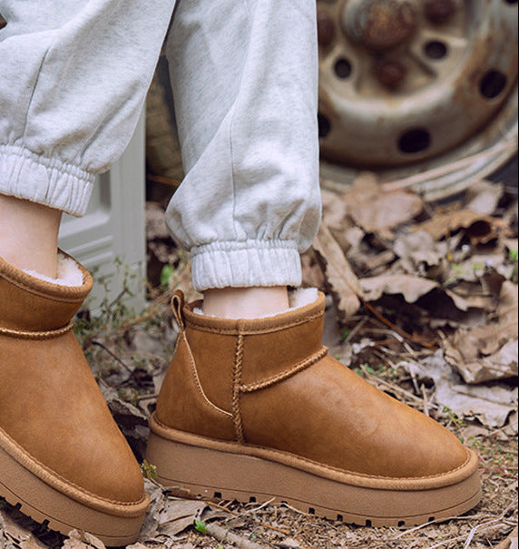 Platform Mini Snow Boots for Women — Fleece Lined Winter Ankle Boot in Faux Leather