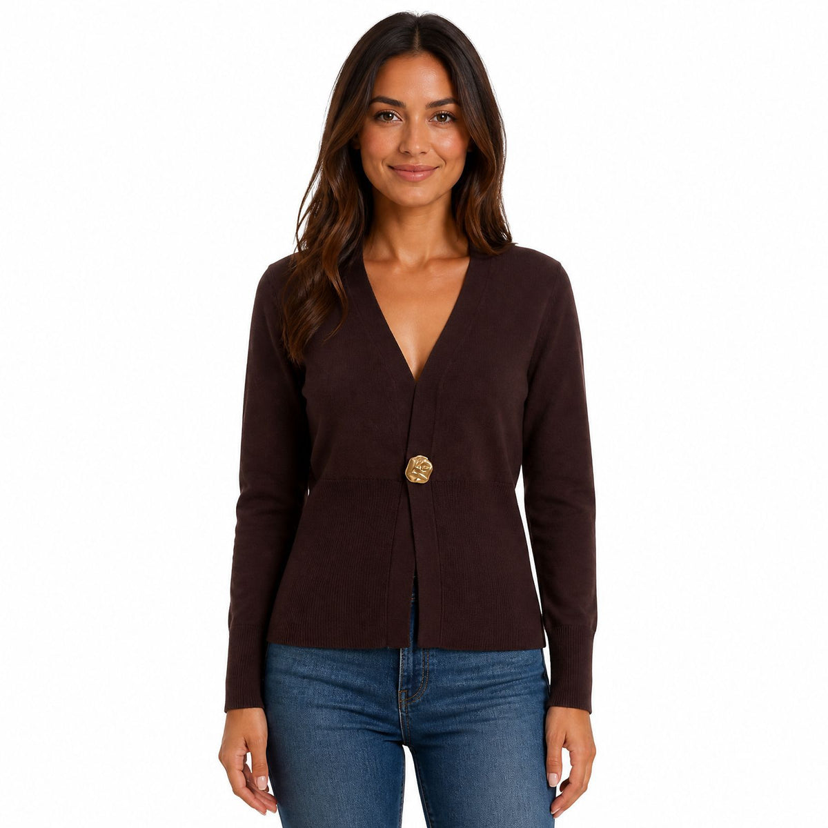 V Neck Cardigan for Women — Slim Fit Single Button Knit in Merino Wool