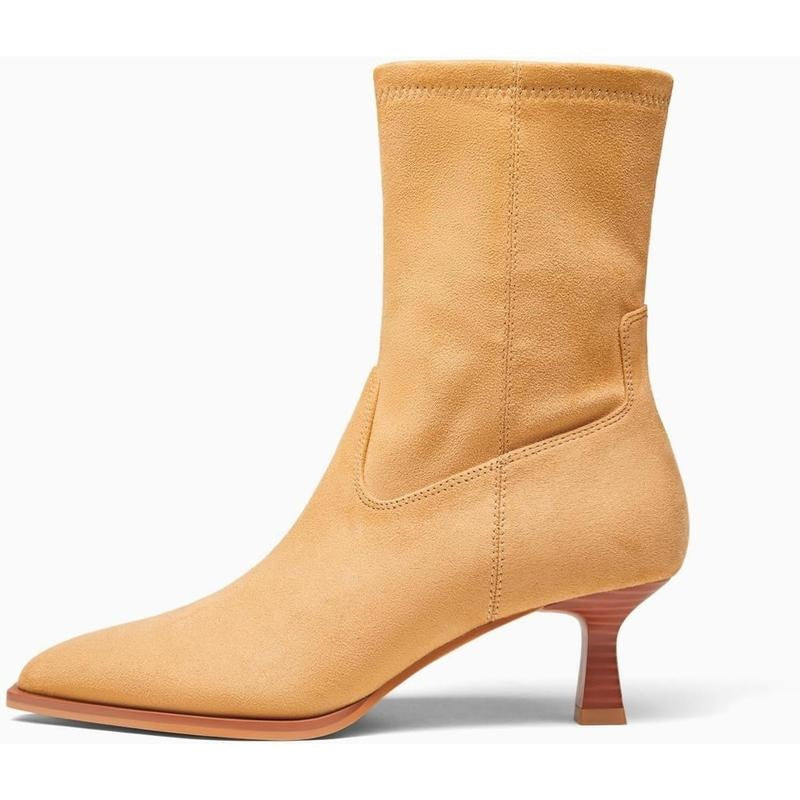 Pointed Toe Ankle Boots for Women — Kitten Heel Sock Fit with Side Zip in Faux Leather