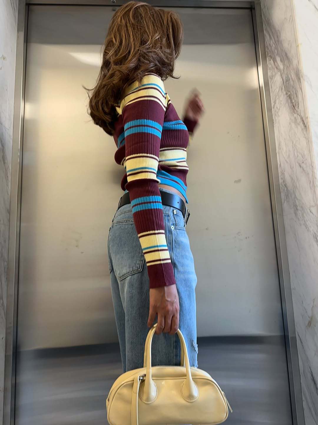 Striped knit cardigan with collared neckline and long sleeves, slim fit, front buttons