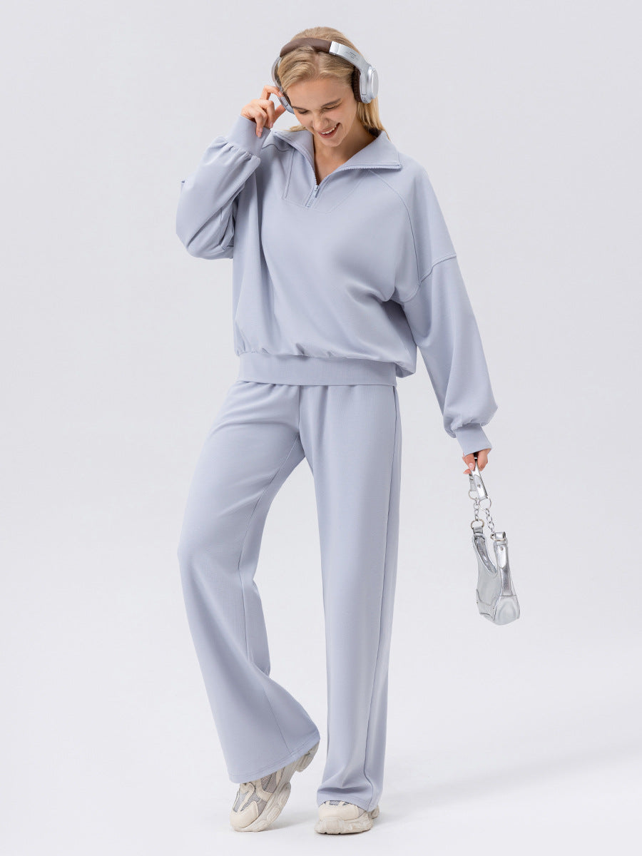 Women’s mist blue sweatshirt and wide-leg pants two-piece set, relaxed fit