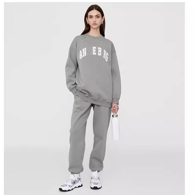 Graphic Crewneck Sweatshirt for Women — Oversized Varsity Letter Pullover in Fleece