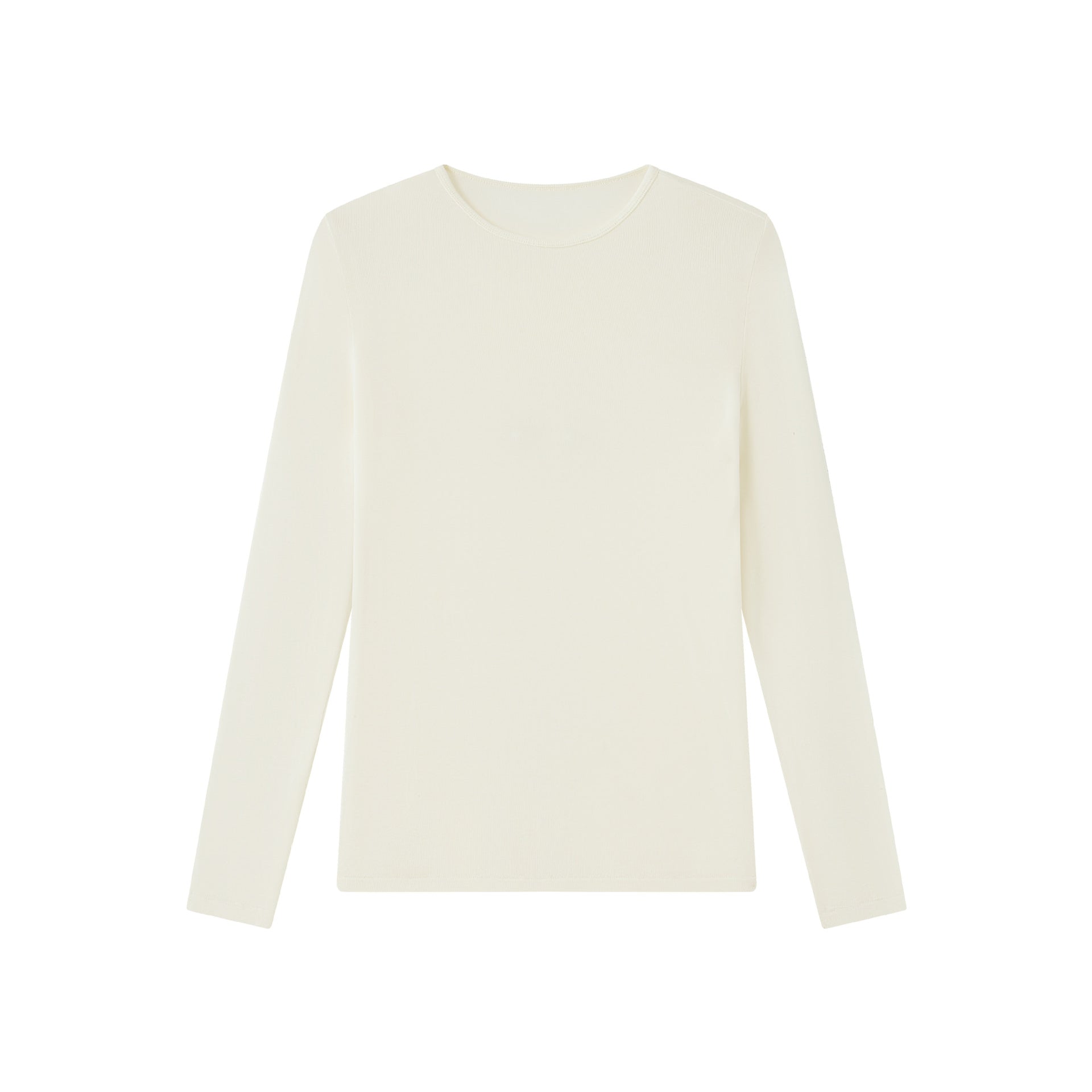 Women's long-sleeve knit T-shirt, crewneck, solid off-white